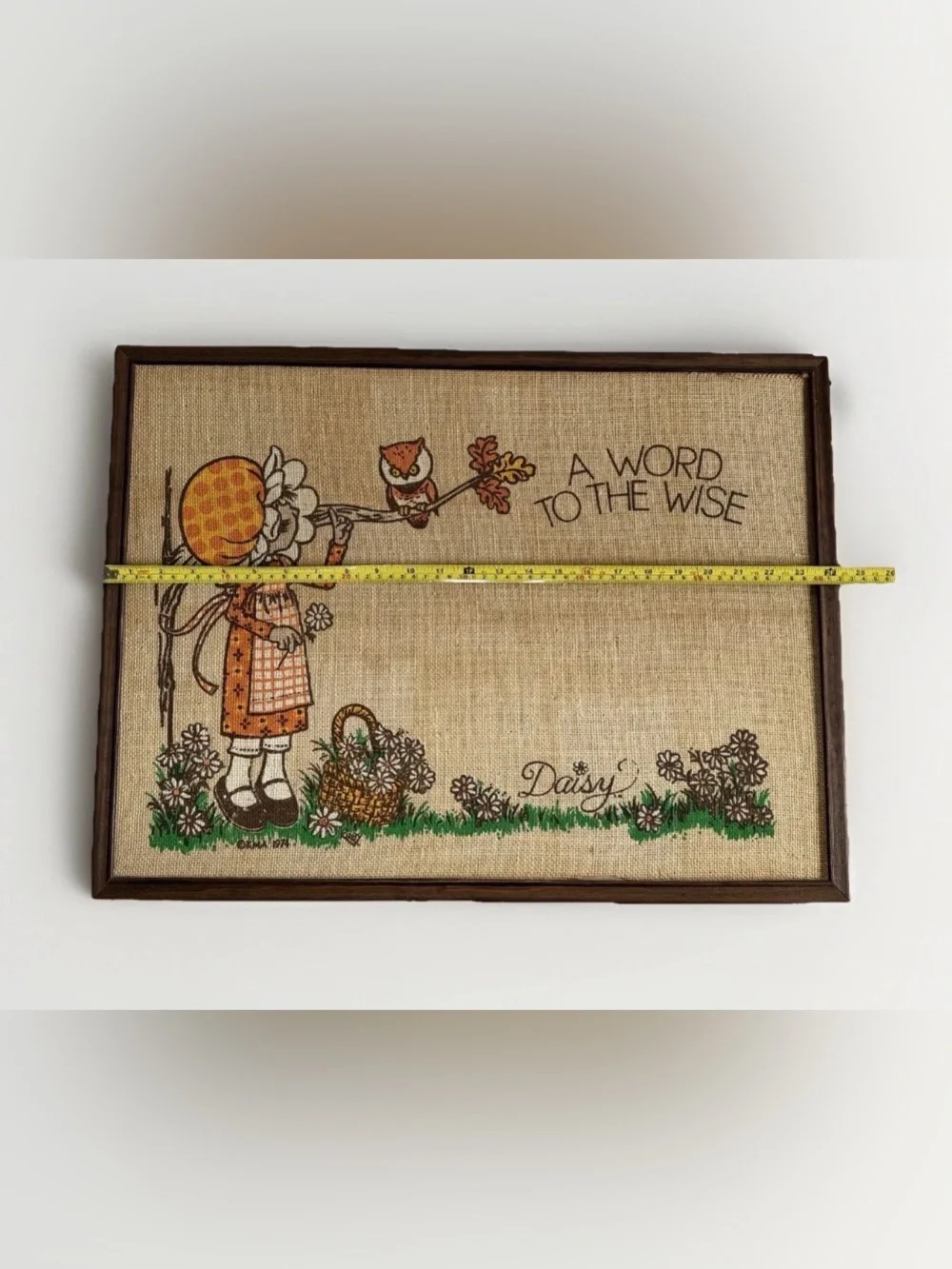 Vintage 1974 Daisy Burlap Bulletin Board 70s Cottagecore Hollie Hobbie MCM READ